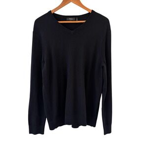 Theory Black Merino Wool Sweater Mens Size L Lightweight Knit V Neck